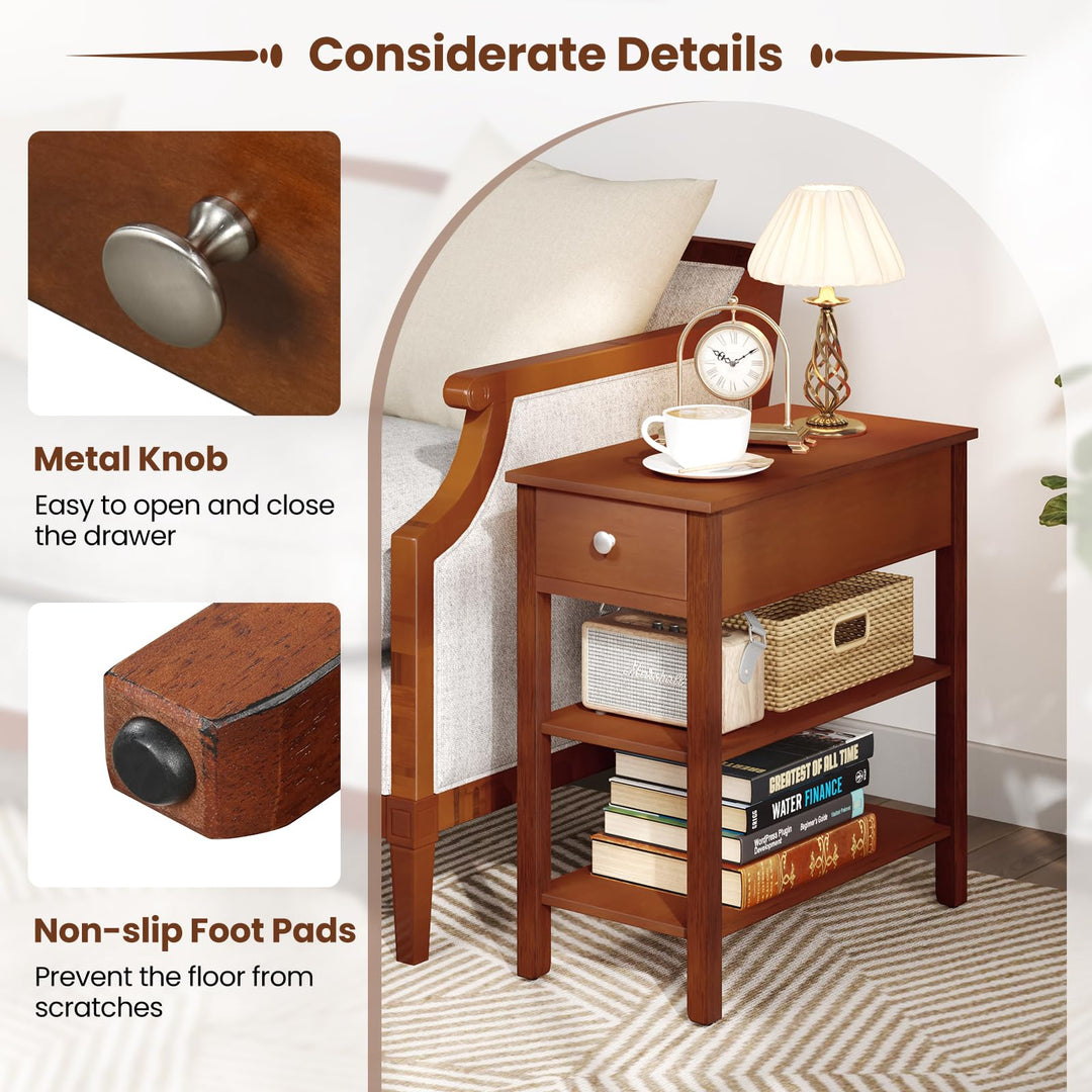 Ginatex Narrow Side Table Small End Tables with Drawer & Open Storage Shelves
