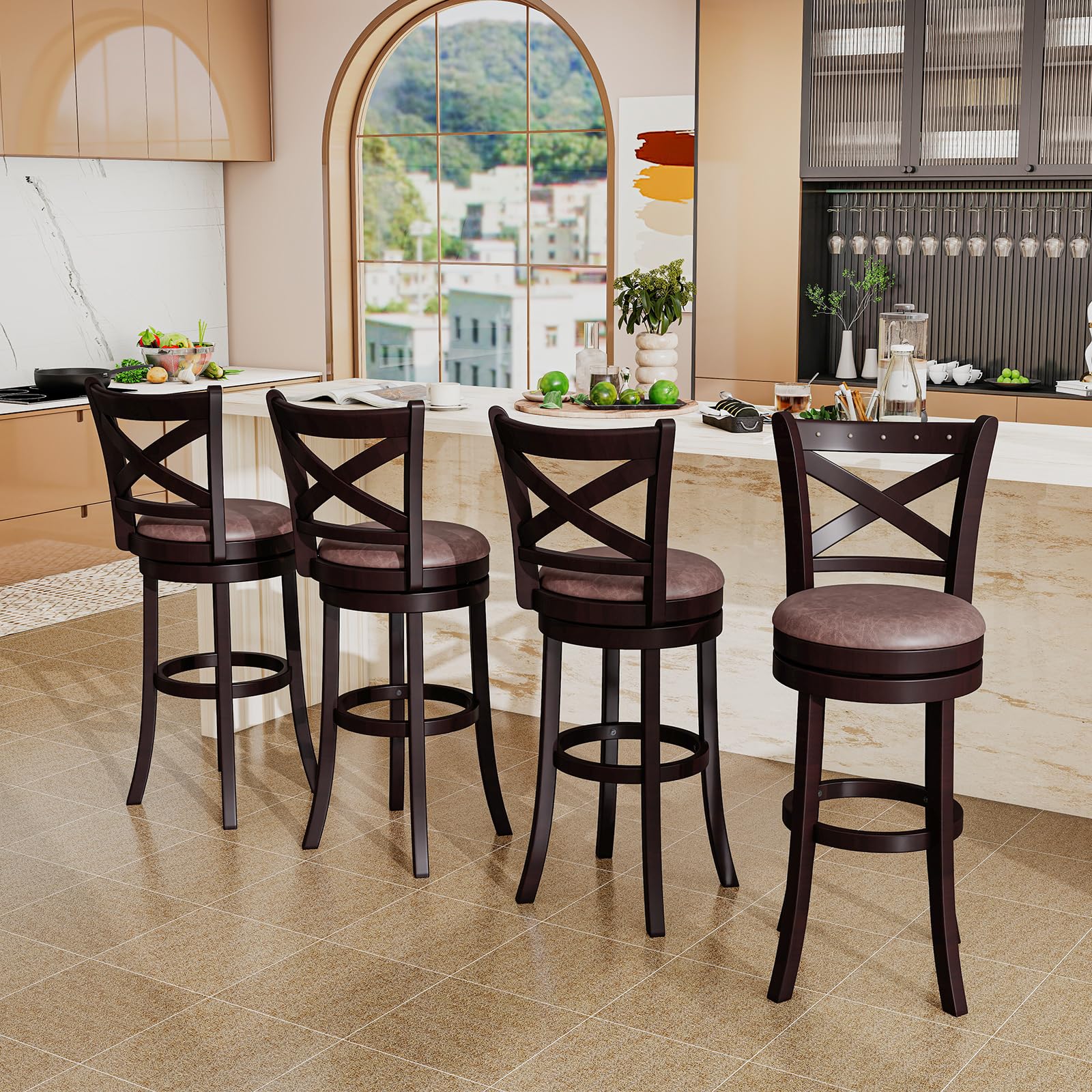Giantex 30" Swivel Bar Stools with Footrest & Rubber Wood Frame