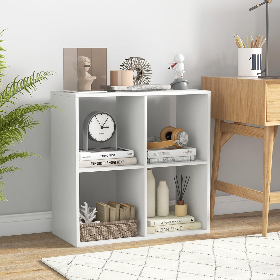 Giantex 4-Cube Bookcase, White Cubby Bookshelf w/Back Guardrail & Anti-Tipping Kits