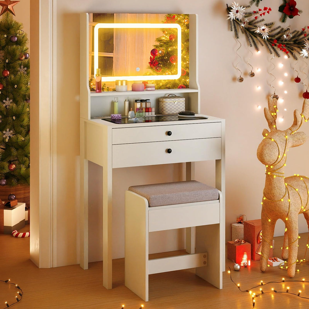 CHARMAID Compact Vanity Desk with Lighted Mirror