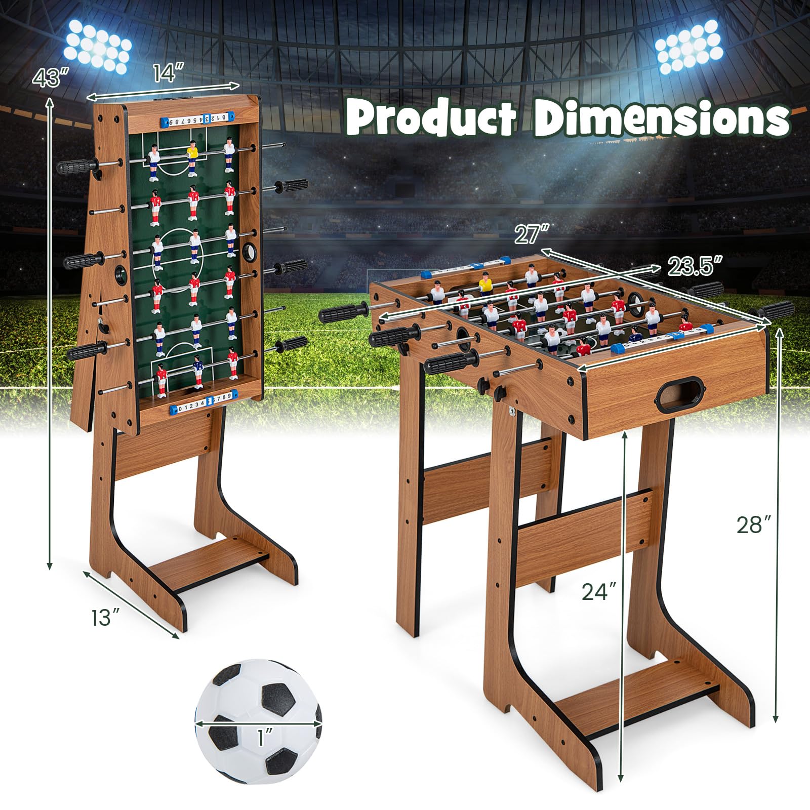 Giantex Folding Foosball Table, Space Saving Arcade Table Soccer with Durable Handle