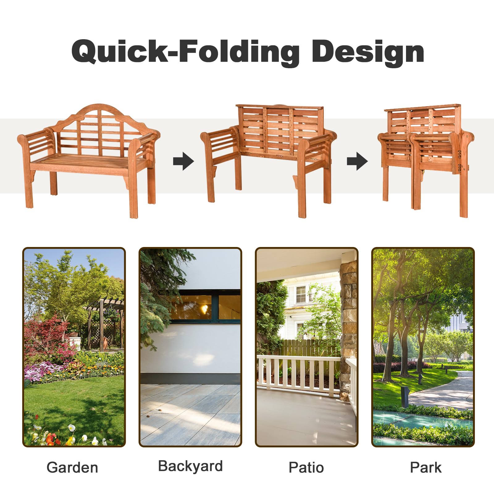 4 Ft Foldable Eucalyptus Garden Bench (Teak) - Giantex