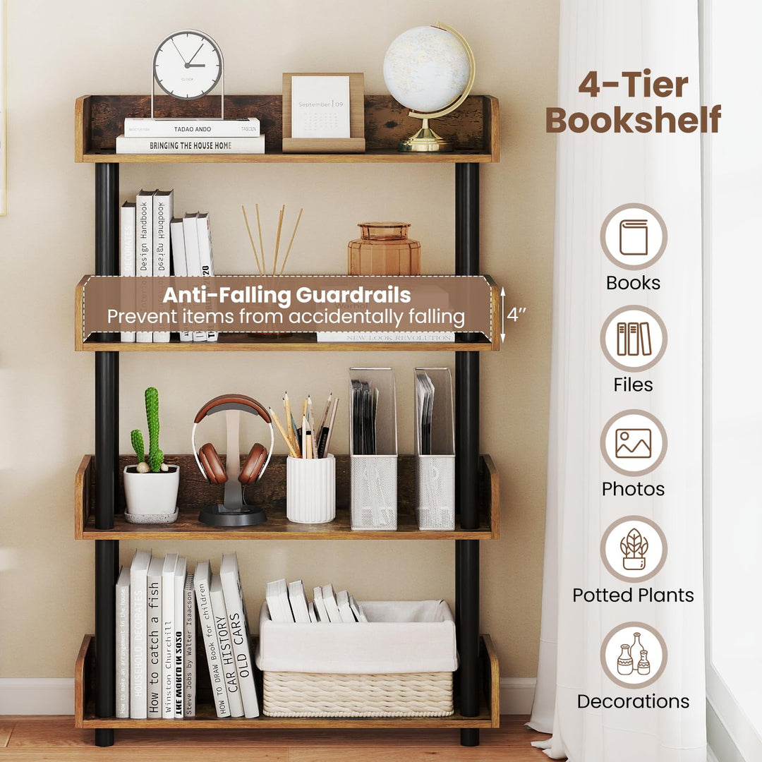 Giantex 4-Tier Freestanding Bookcase with Anti-Tipping Kit | 4 Shelf Bookcase for Living Room Bedroom Study