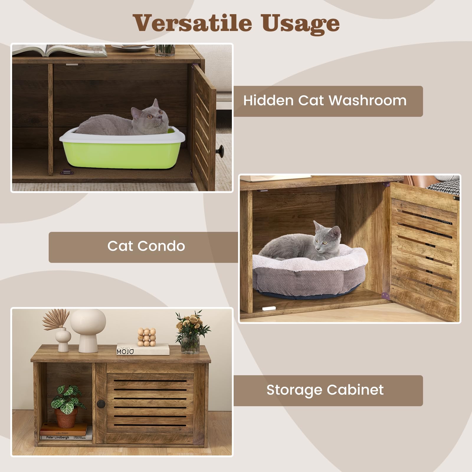 Giantex Cat Litter Box Enclosure - Litter Box Hidden Furniture with Louvered Door, Front Entry, Storage Cabinet