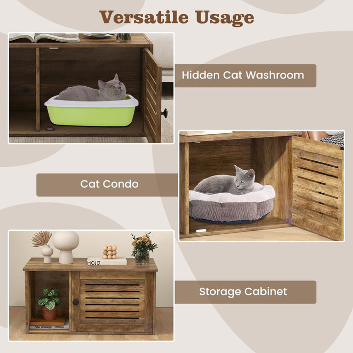 Giantex Cat Litter Box Enclosure - Litter Box Hidden Furniture with Louvered Door, Front Entry, Storage Cabinet