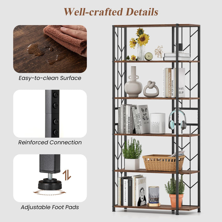 Giantex 6-Tier Bookshelf Modern Geometric Bookcase with Heavy-Duty Metal Frame