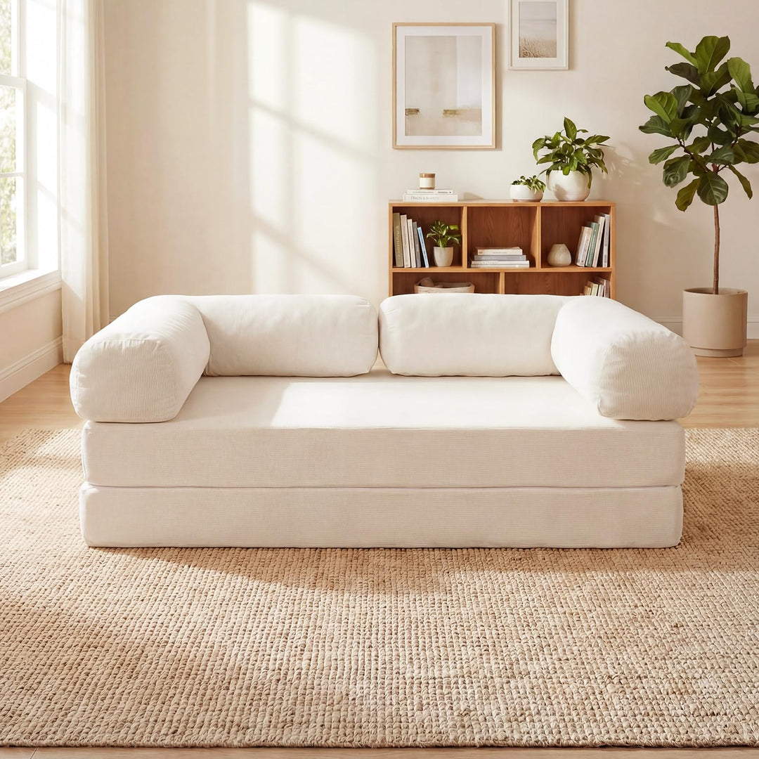 Giantex Folding 4-in-1 Convertible Futon Couch with Comfy Corduroy Cover &amp; L-Shaped Removable Armrests