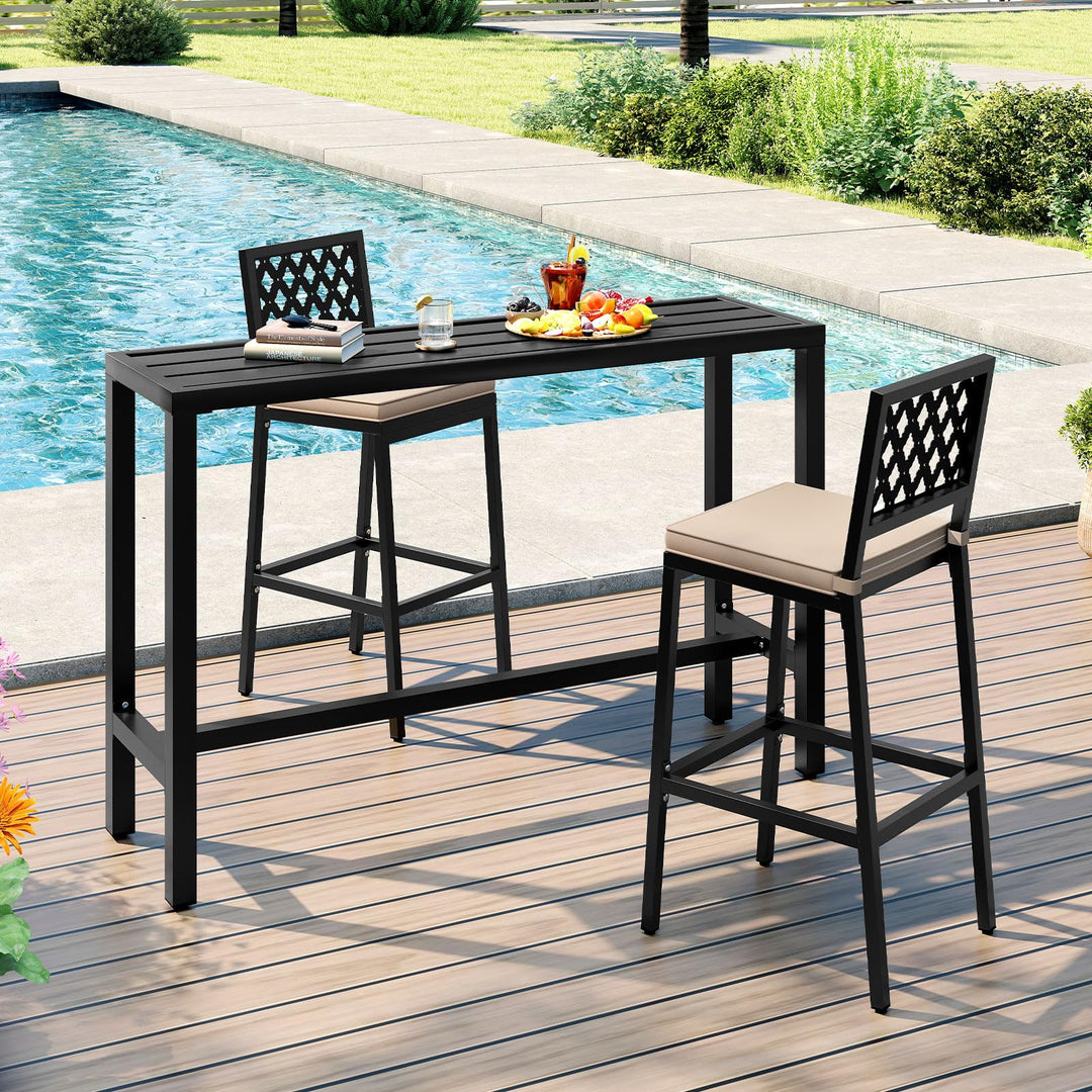 Giantex Outdoor Rectangle Bar Table with Counter Height Slatted Top & Footrest Black (55")