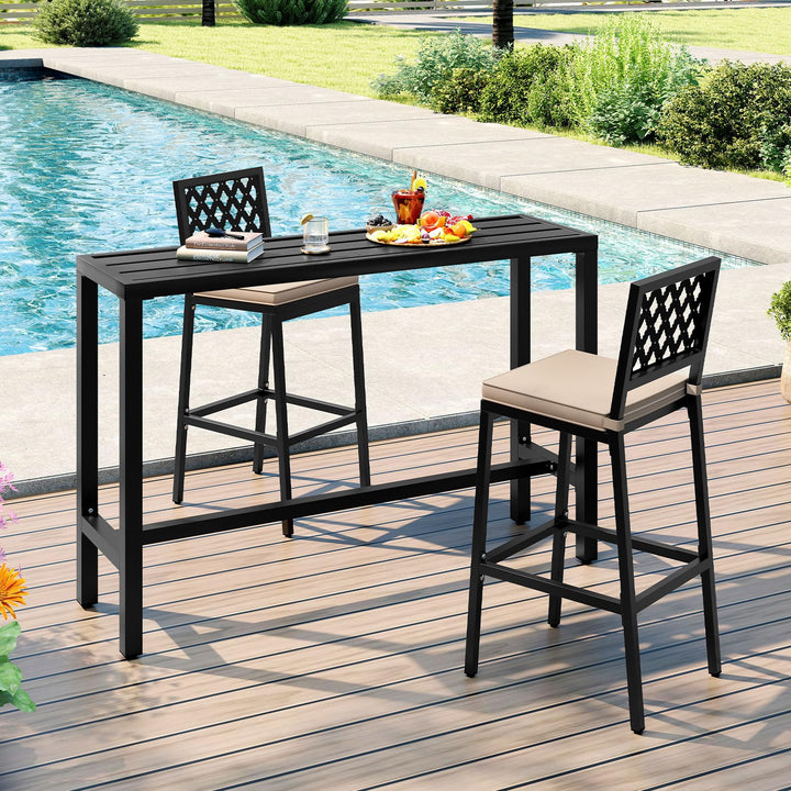 Giantex Outdoor Rectangle Bar Table with Counter Height Slatted Top & Footrest Black (55")