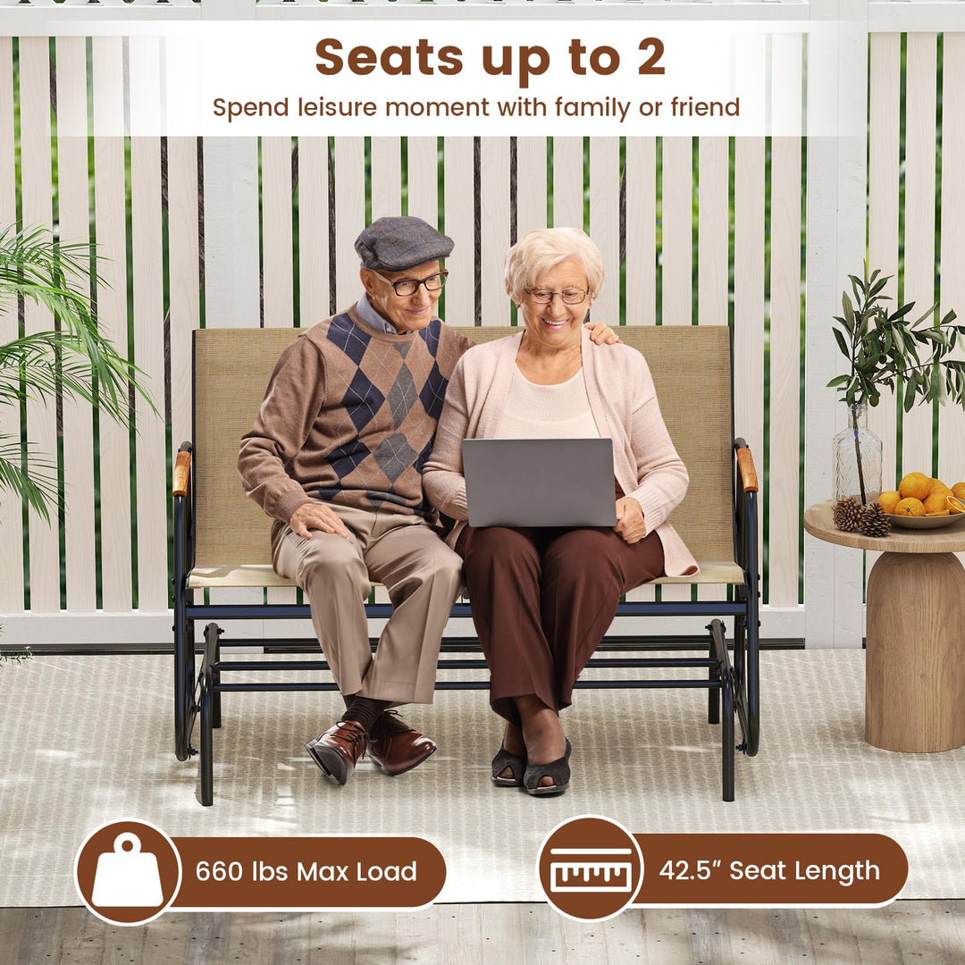 Giantex 2-Person Swing Gliding Loveseat with Curved Teak Armrests