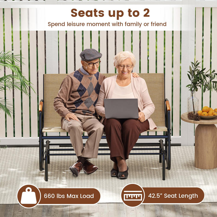 Giantex 2-Person Swing Gliding Loveseat with Curved Teak Armrests