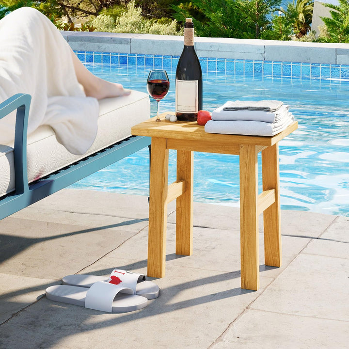 Giantex Solid Teak Shower Bench Stool for Bathroom with Water-Resistant Finish 18''L x 12''W x 18''H