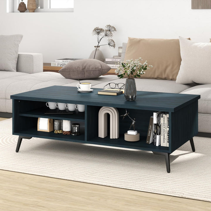 Giantex 2-Tier Mid Century Modern Coffee Table with Storage Shelves Compartments