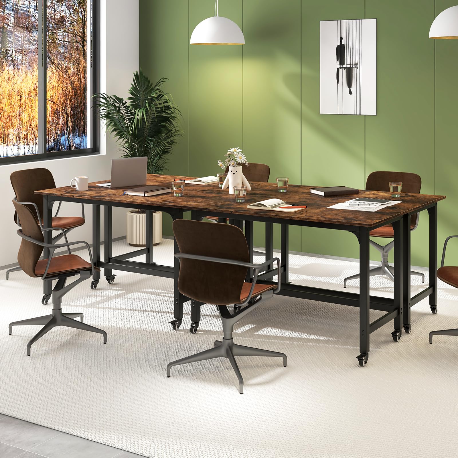 Giantex Conference Table, 48" Rectangular Mobile Meeting Room Desk with Removable Storage Bag & 2 Hanging Hooks