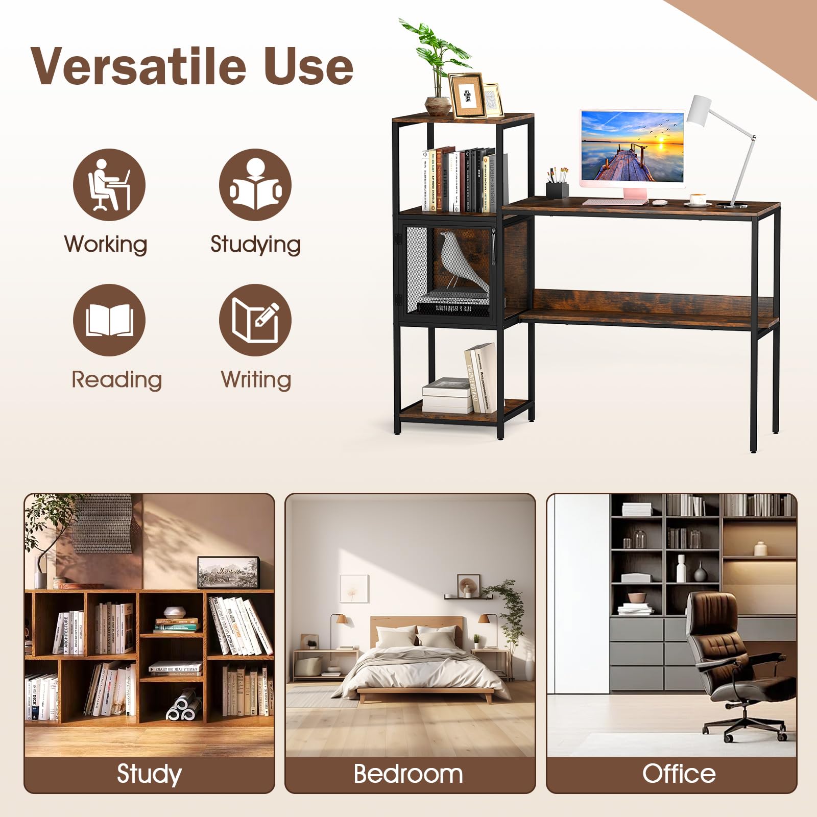 Giantex Modern Computer Workstation Home Office Desk with Storage Cabinet and Shelves