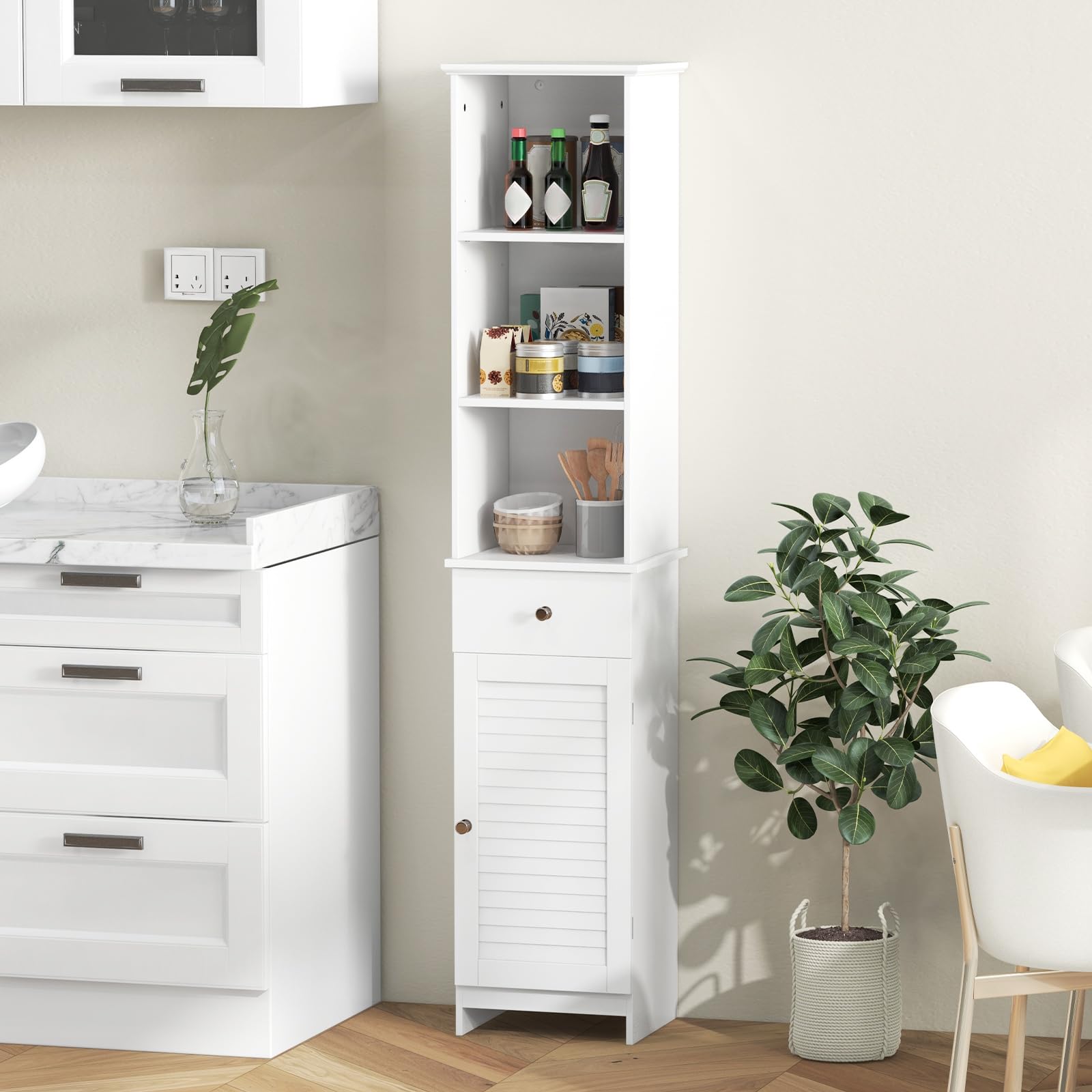 Giantex Narrow Floor Storage Cabinet with Adjustable Shelves