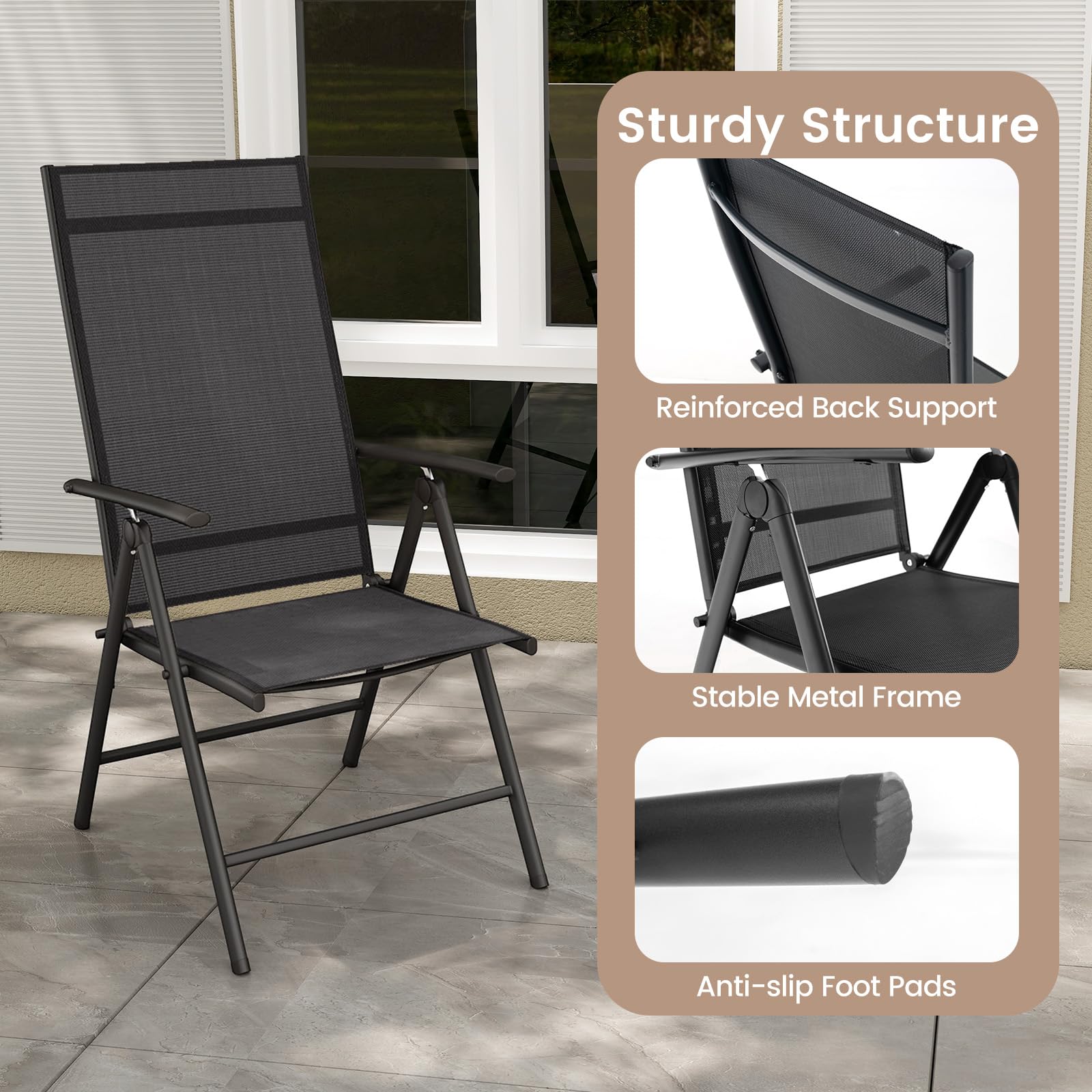 Giantex Folding Patio Chairs, High Back Outdoor Chairs with 7-Level Adjustable High Backrest