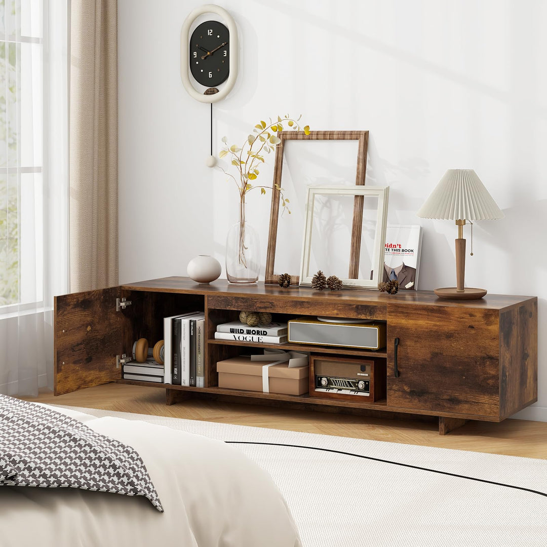 Giantex TV Stand with Power Outlet for TVs up to 70”, Entertainment Center w/ 2 Cable Holes, Open Shelves