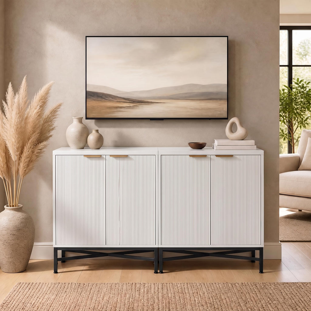 GIANTEX Fluted Storage Cabinet with 2 Doors and Adjustable Shelf