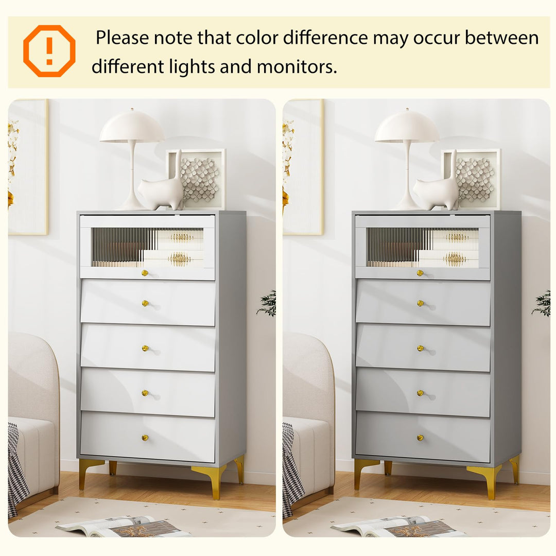 Giantex 4-Drawer Dresser with Flip Up Fluted Glass Door