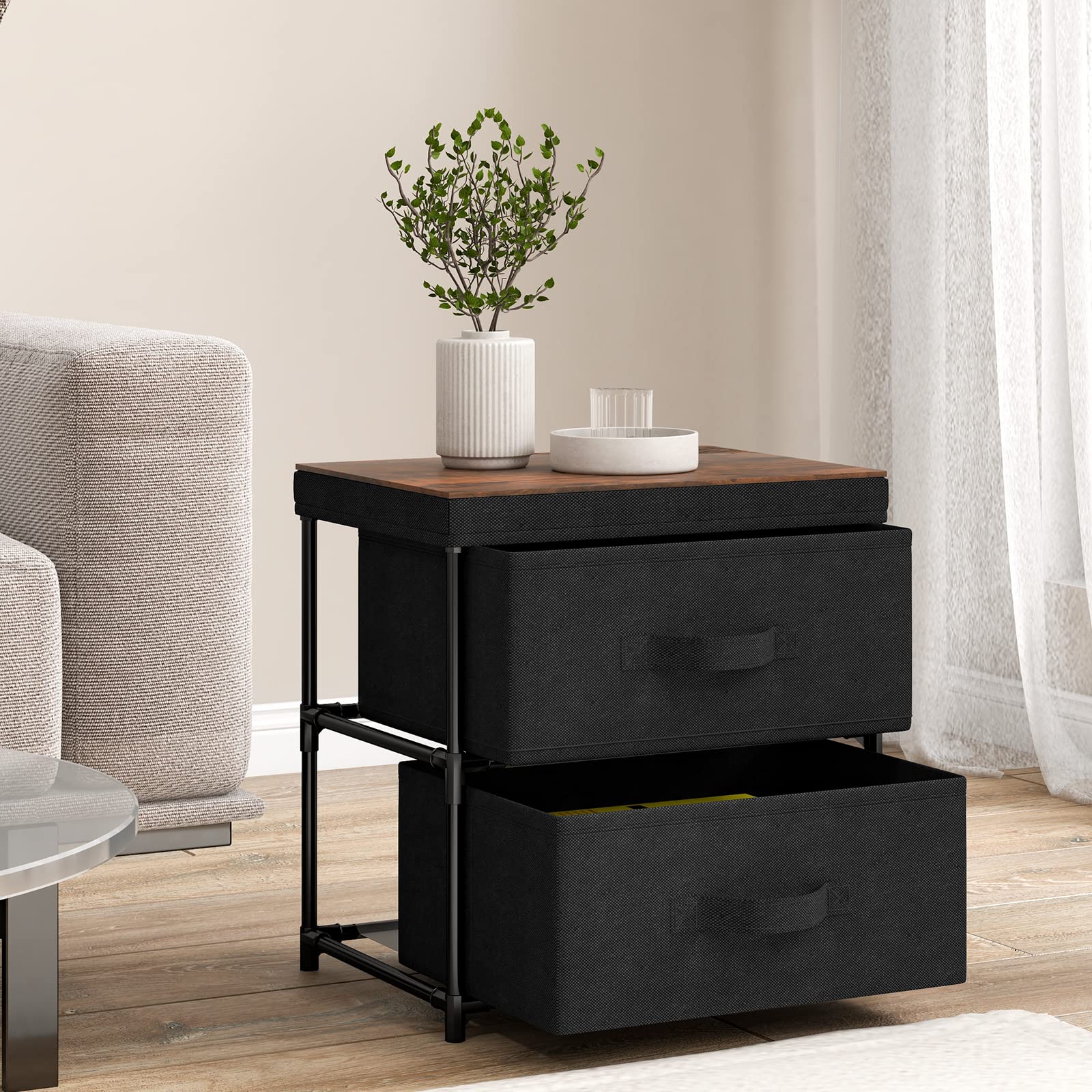Giantex Nightstand Set of 2 with 2 Fabric Drawers
