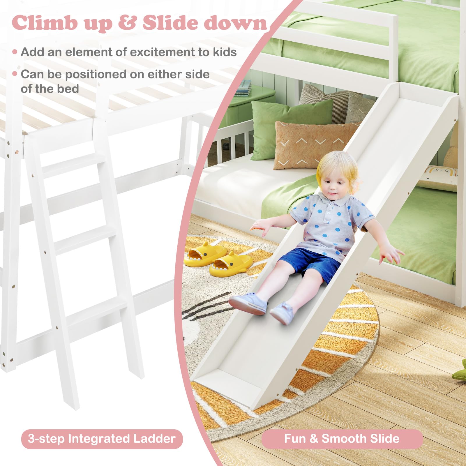 Giantex Wood Kids Bunk Bed with Slide & Ladder
