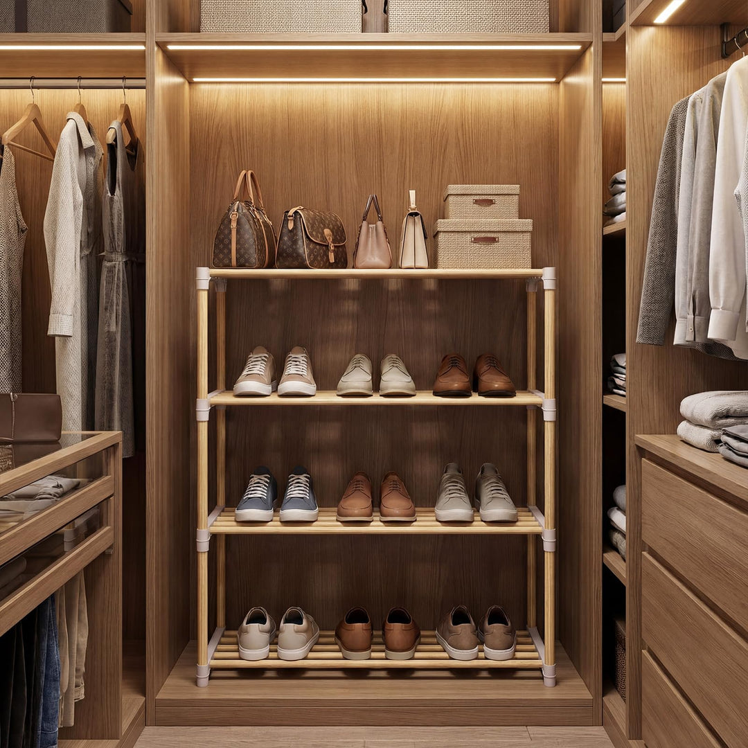 Giantex 3/4-Tier Solid Wood Shoe Rack with Slatted Open Shelves