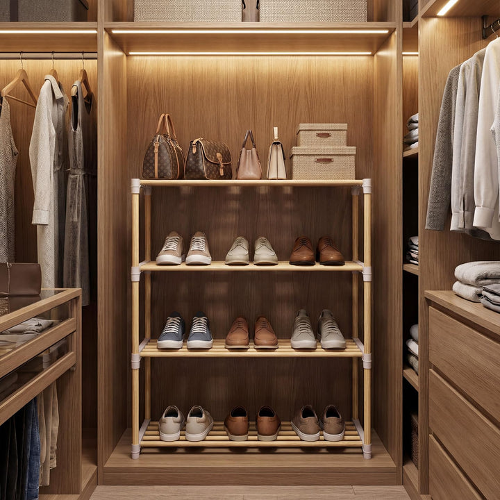 Giantex 3/4-Tier Solid Wood Shoe Rack with Slatted Open Shelves