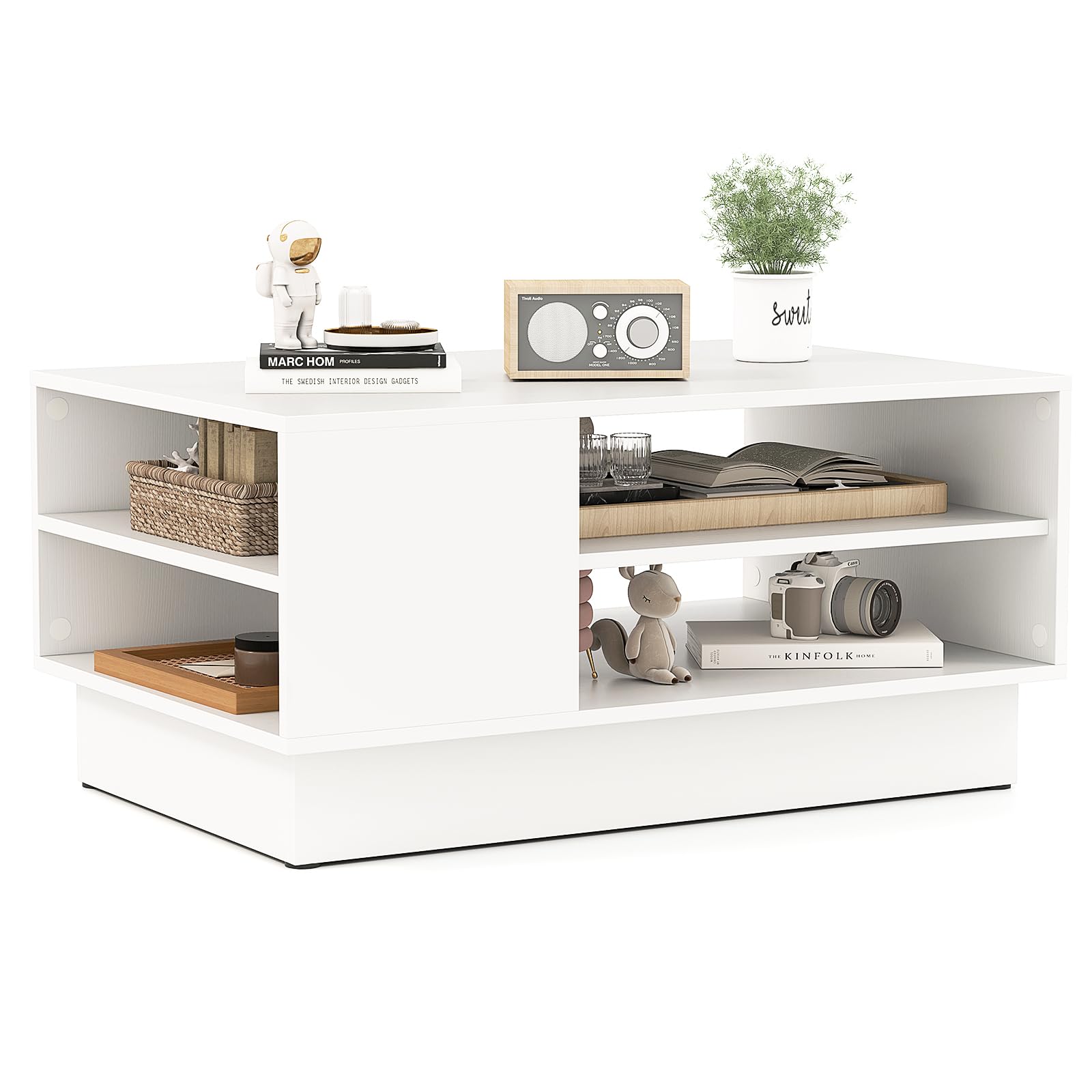 Giantex Coffee Table with Storage, Rectangle Accent Sofa Table with Shelf & Elevated Base
