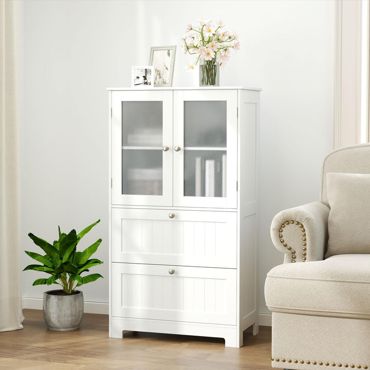 Giantex Bathroom Tall Pantry Cabinet Storage Cabinet with 2 Large Drawers
