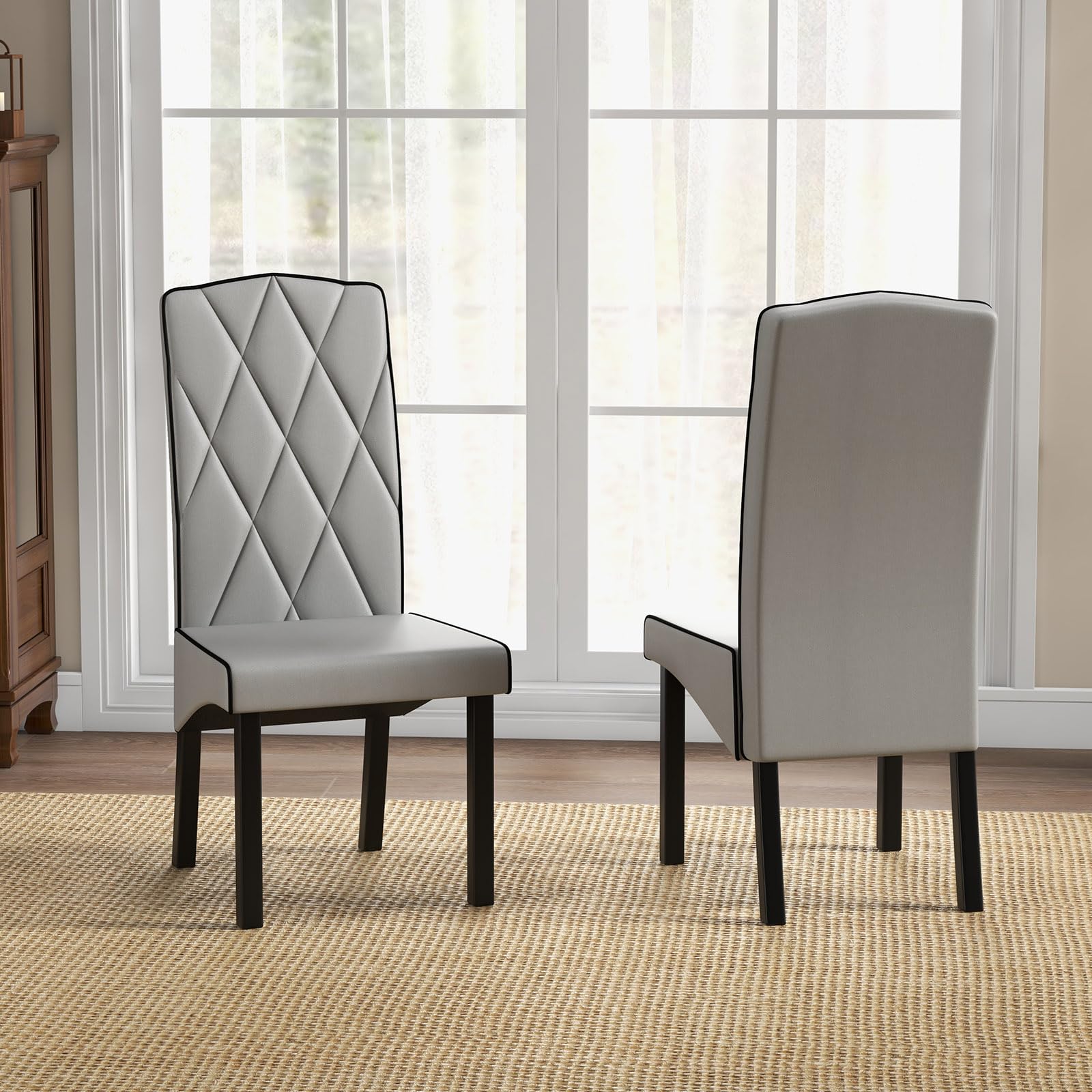 Giantex Upholstered Dining Chairs Set of 2, Tufted Fabric Dining Room Chairs w/High Backrest, High-density Sponge Cushion, Solid Rubber Wood Frame