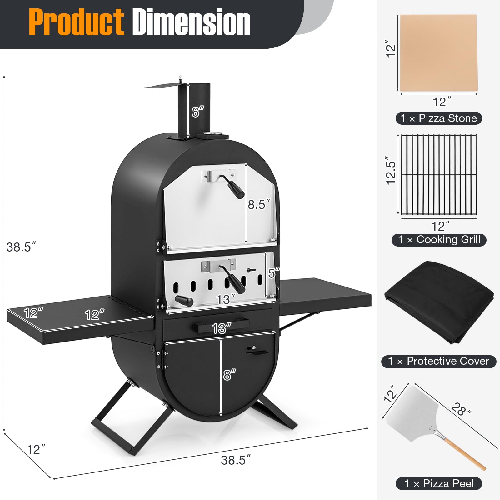 Giantex Pizza Oven Wood Fired - 2-Layer Outdoor Pizza Oven with Side Tables