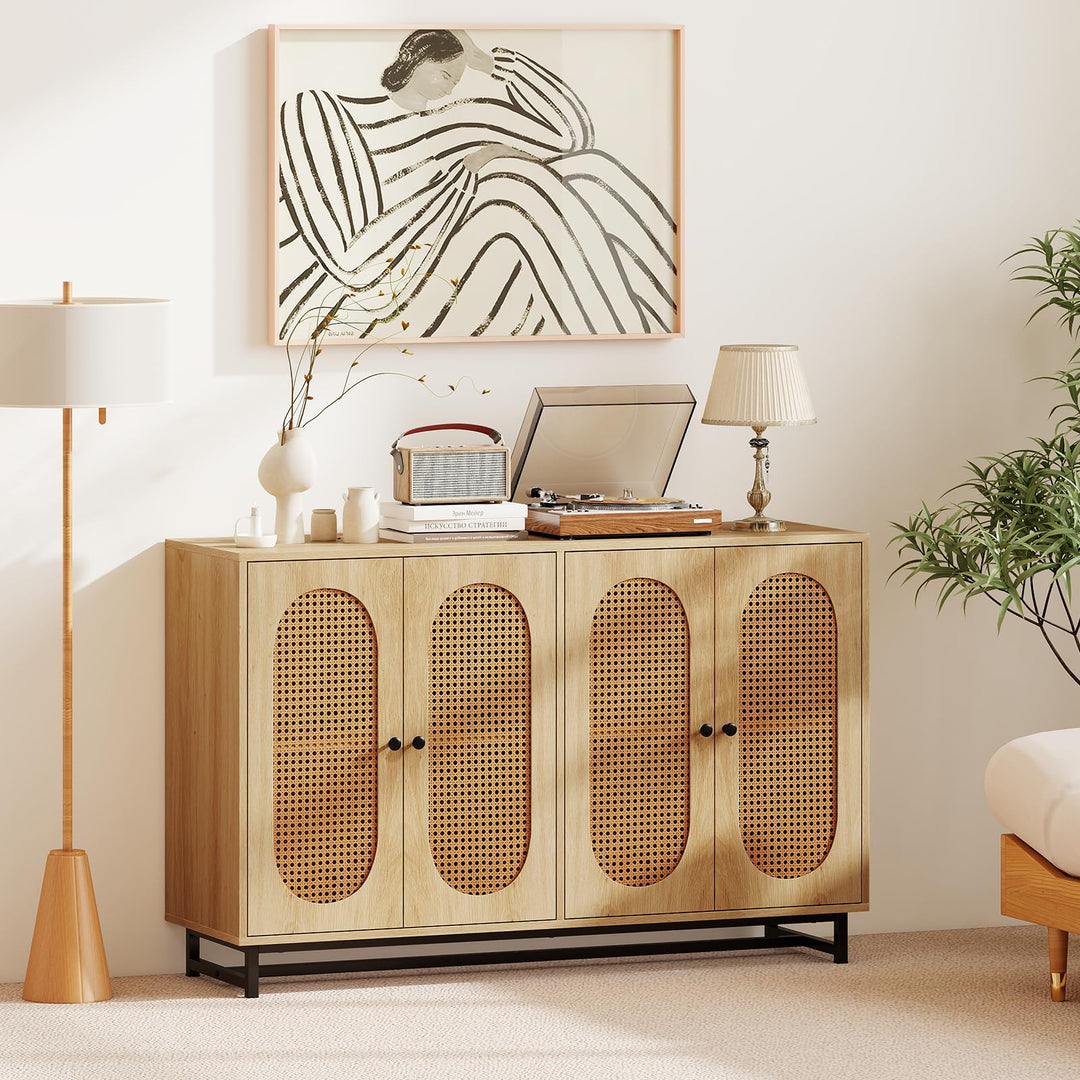 Giantex 50" PE Rattan Sideboard Buffet Cabinet with 4 Doors and Adjustable Shelves