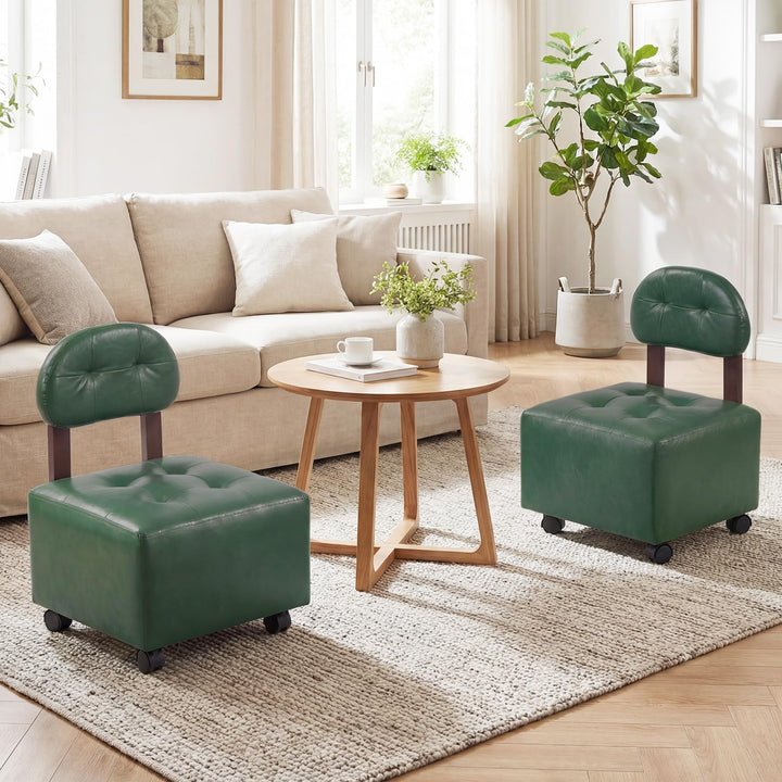 Giantex Small Rolling Footrest Stools Set of 2 with Backrest and Lockable Wheels