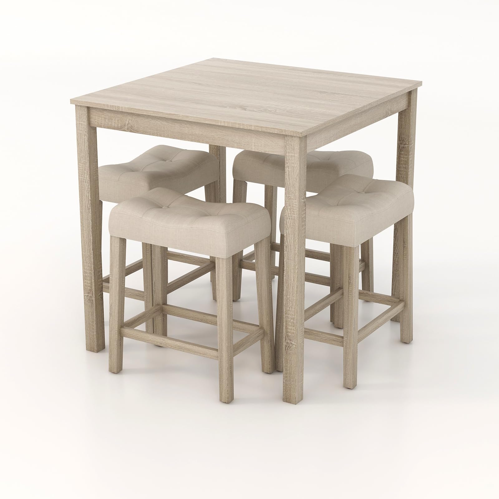Giantex Dining Table Set for 4, 5-Piece Bar Table Set with 35”x35 Square Table, 18”x11 Padded Stools