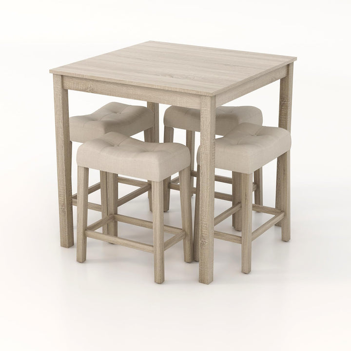 Giantex Dining Table Set for 4, 5-Piece Bar Table Set with 35”x35 Square Table, 18”x11 Padded Stools