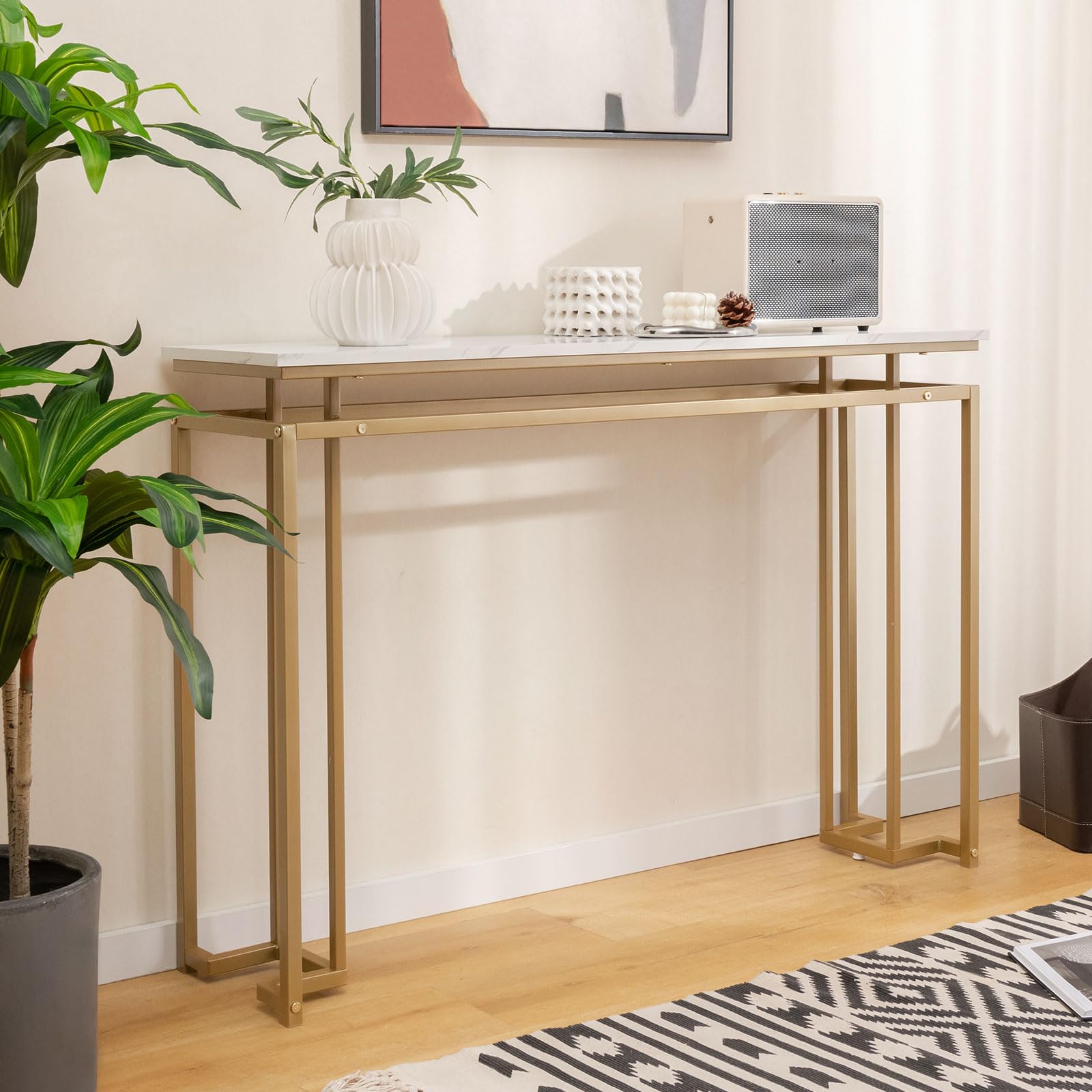 Giantex 47" Entryway Console Table - Modern Hallway Table w/Gold Metal Frame & Anti-toppling Kit