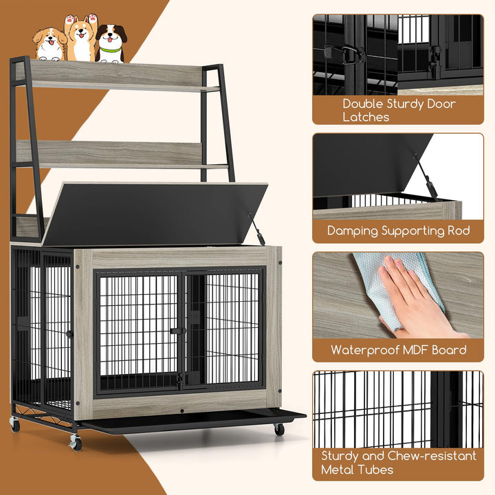 Giantex 38" Dog Crate Furniture with Storage Shelves