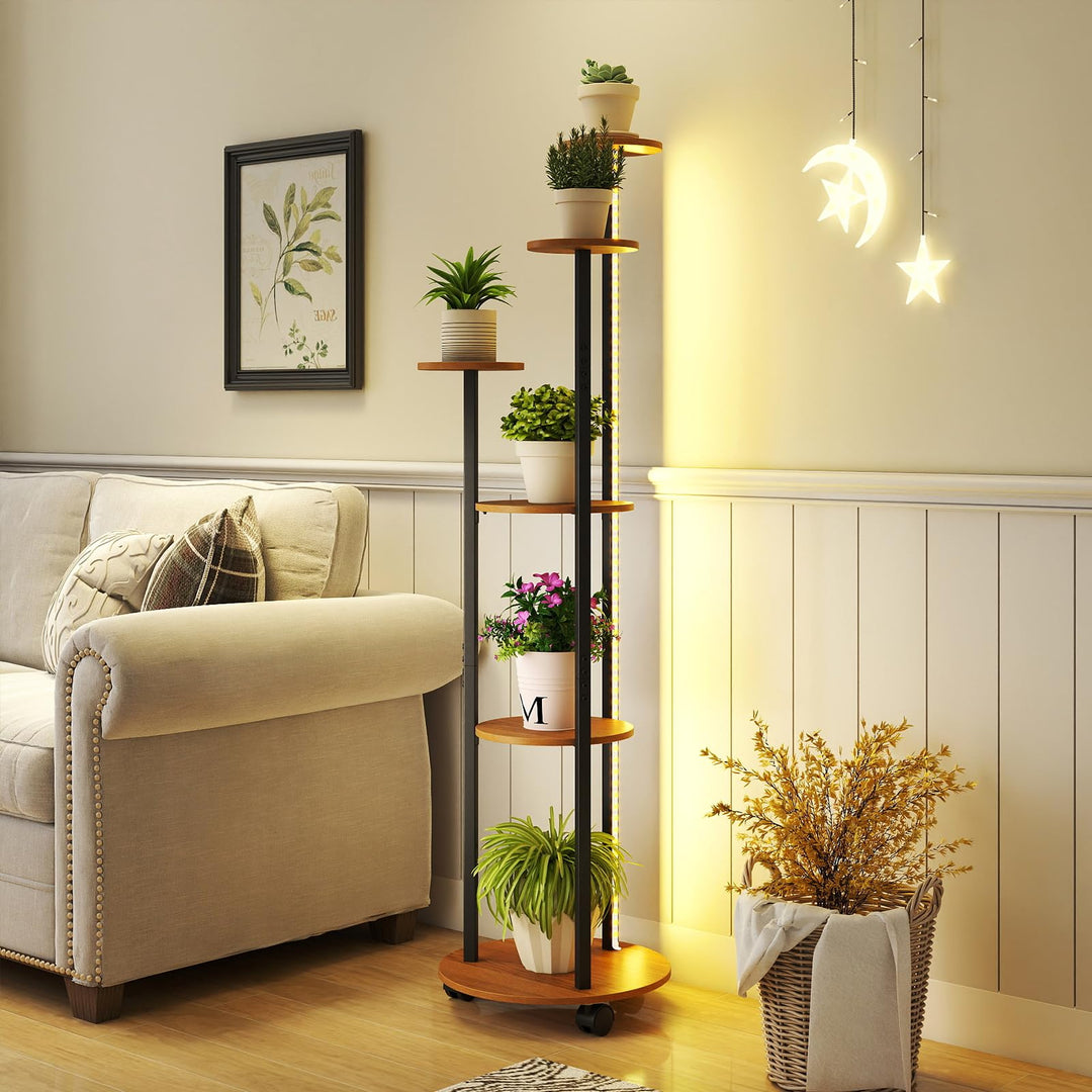 Giantex 57'' Tall Plant Stand Indoor with Lights & Wheels