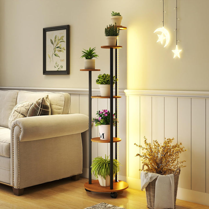 Giantex 57'' Tall Plant Stand Indoor with Lights & Wheels