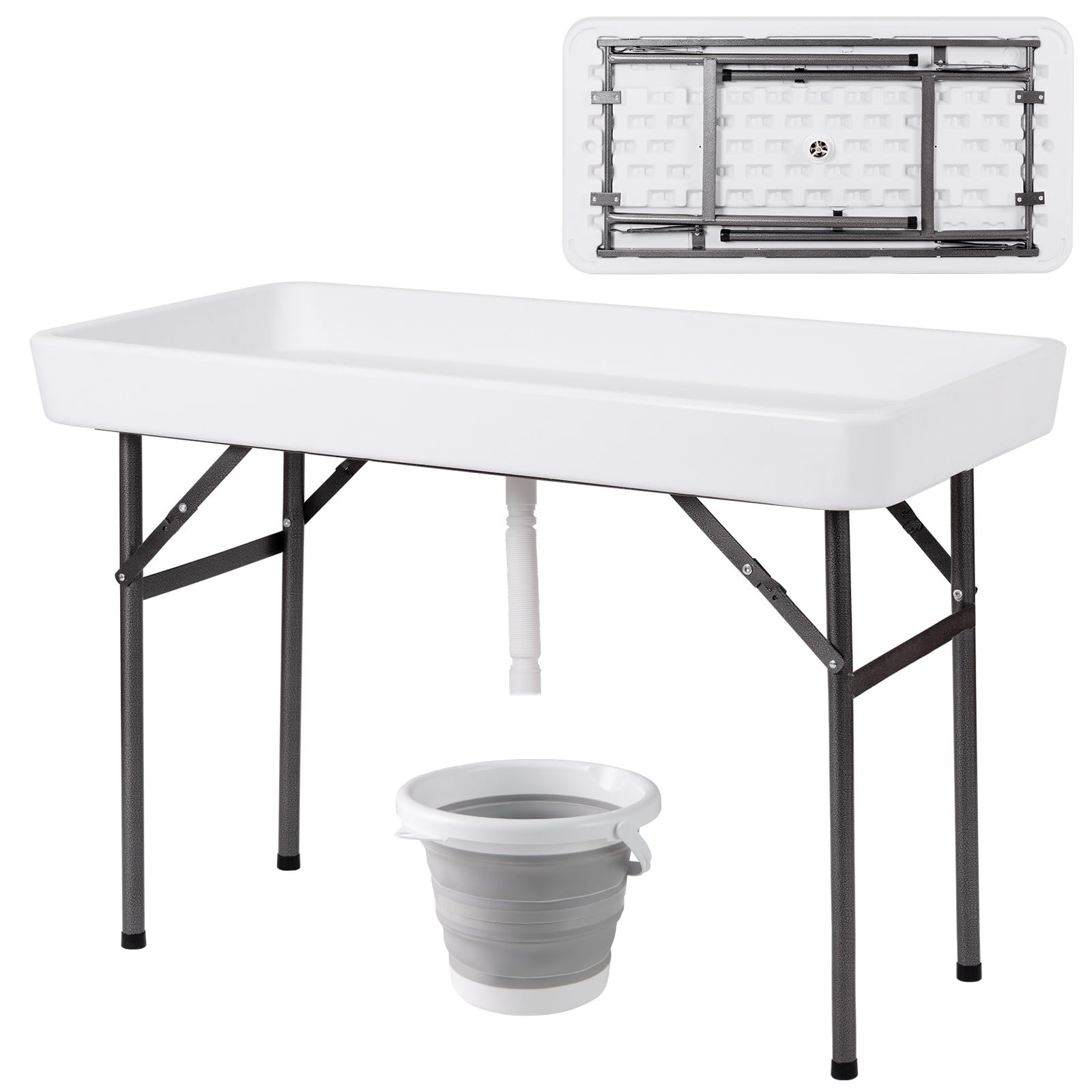 Giantex 4 FT Folding Ice Cooler Table with Drain and Bucket