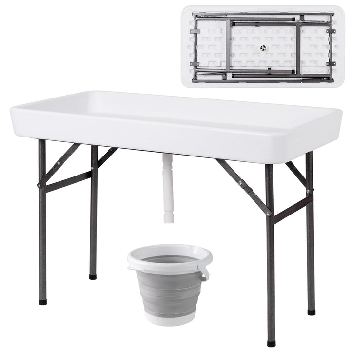 Giantex 4 FT Folding Ice Cooler Table with Drain and Bucket