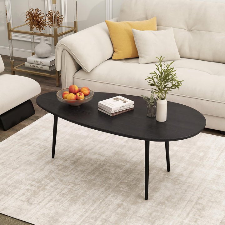 Giantex Oval Coffee Table | Mid Century Modern Center Table with Sturdy Metal Frame and Compact Design