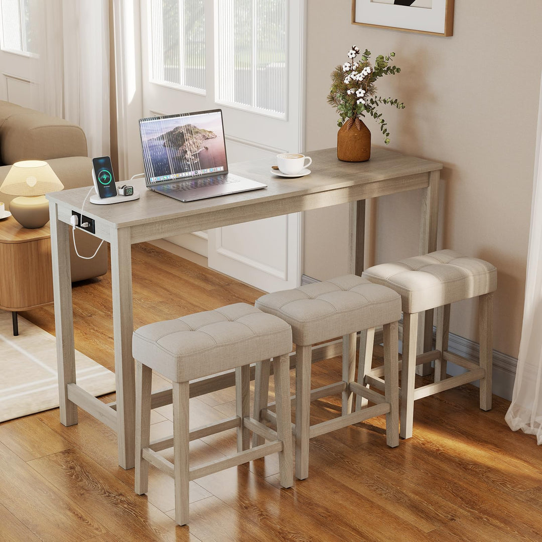 Giantex Counter Height Table with 3 Stools and 4-Piece Breakfast Nook Bar Set