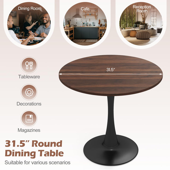 31.5-Inch Tulip Table for 2-4 with Thickened Table and Metal Pedestal for Small Spaces