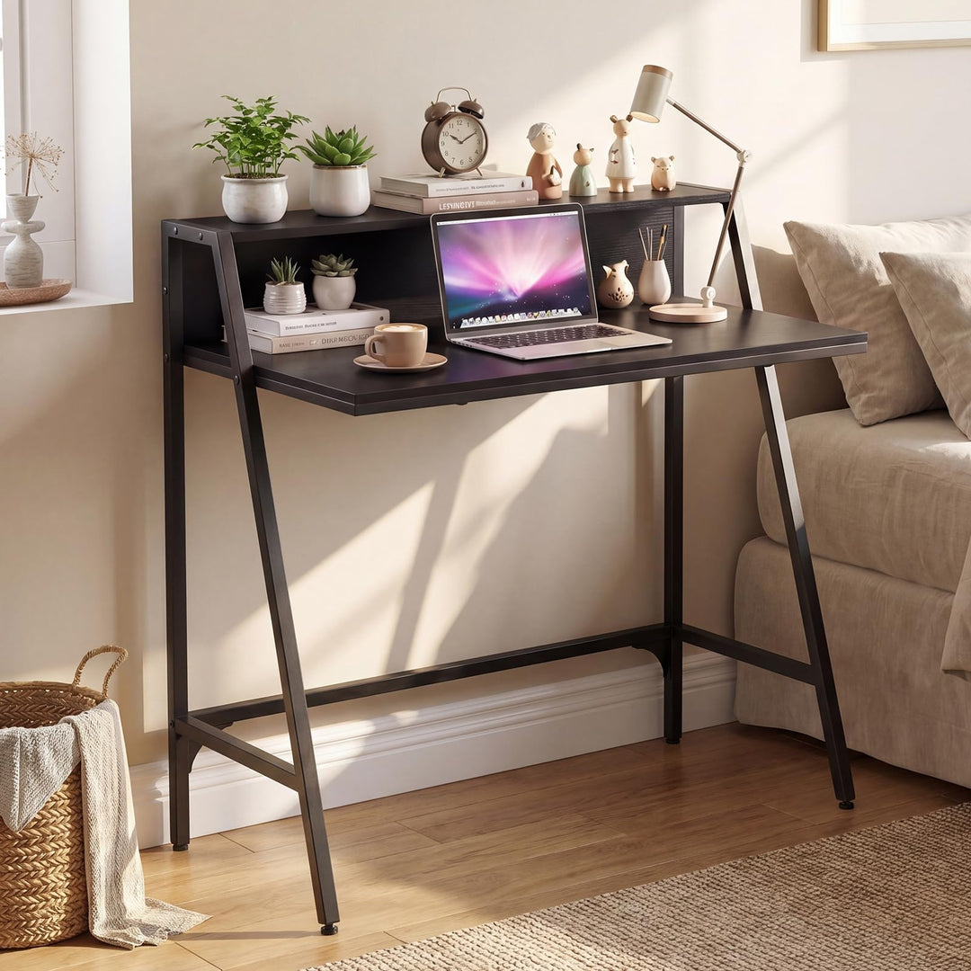 Giantex 31.5" Small Computer Desk with Raised Storage Shelf &amp; Heavy-Duty Metal Frame