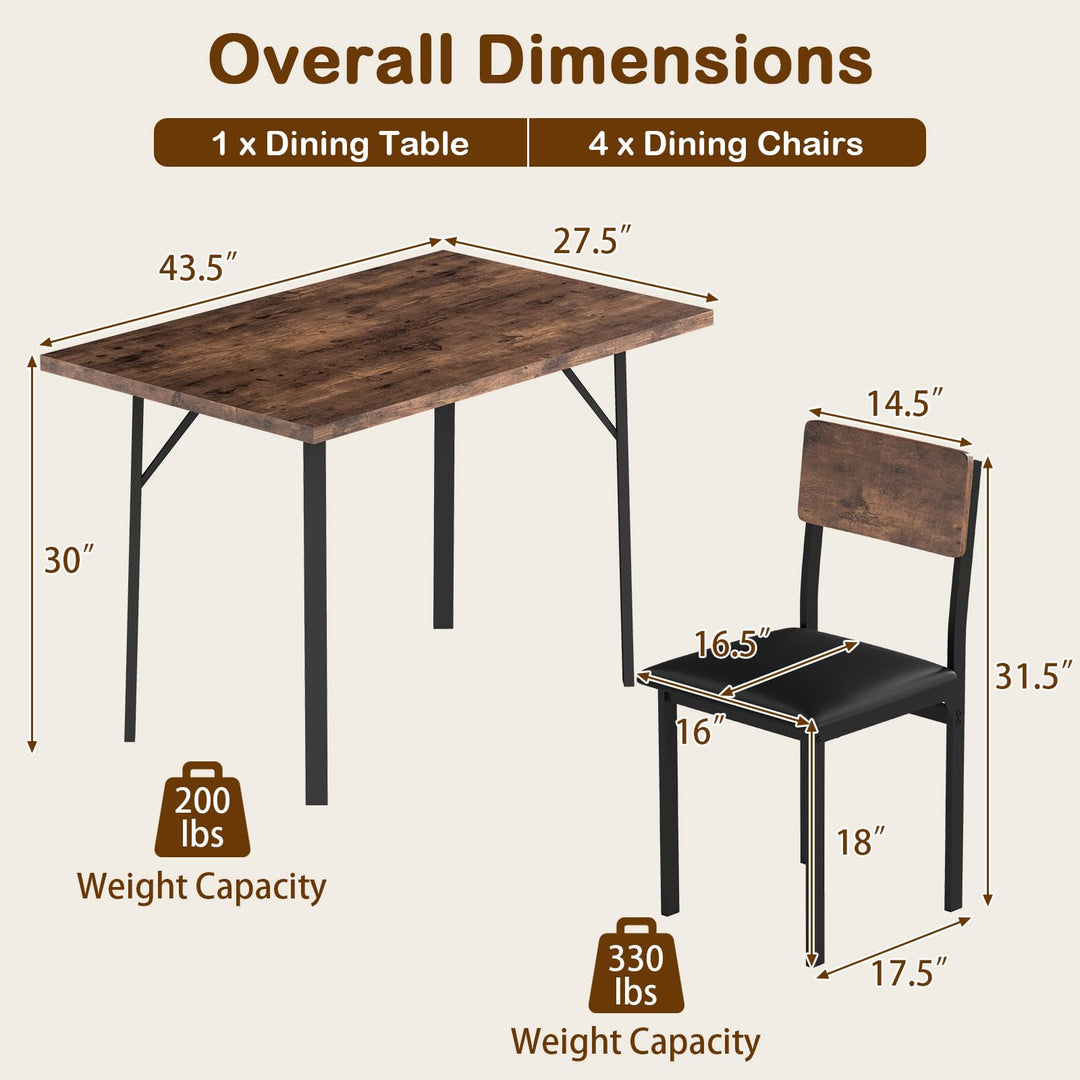 Giantex 5-Piece Dining Table Set for 4 People Industrial Kitchen Table and 4 PU Leather Chairs