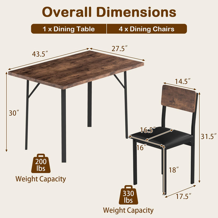 Giantex 5-Piece Dining Table Set for 4 People Industrial Kitchen Table and 4 PU Leather Chairs