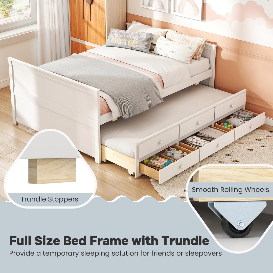 Giantex Full Size Bed Frame with Twin Trundle & 3 Storage Drawers