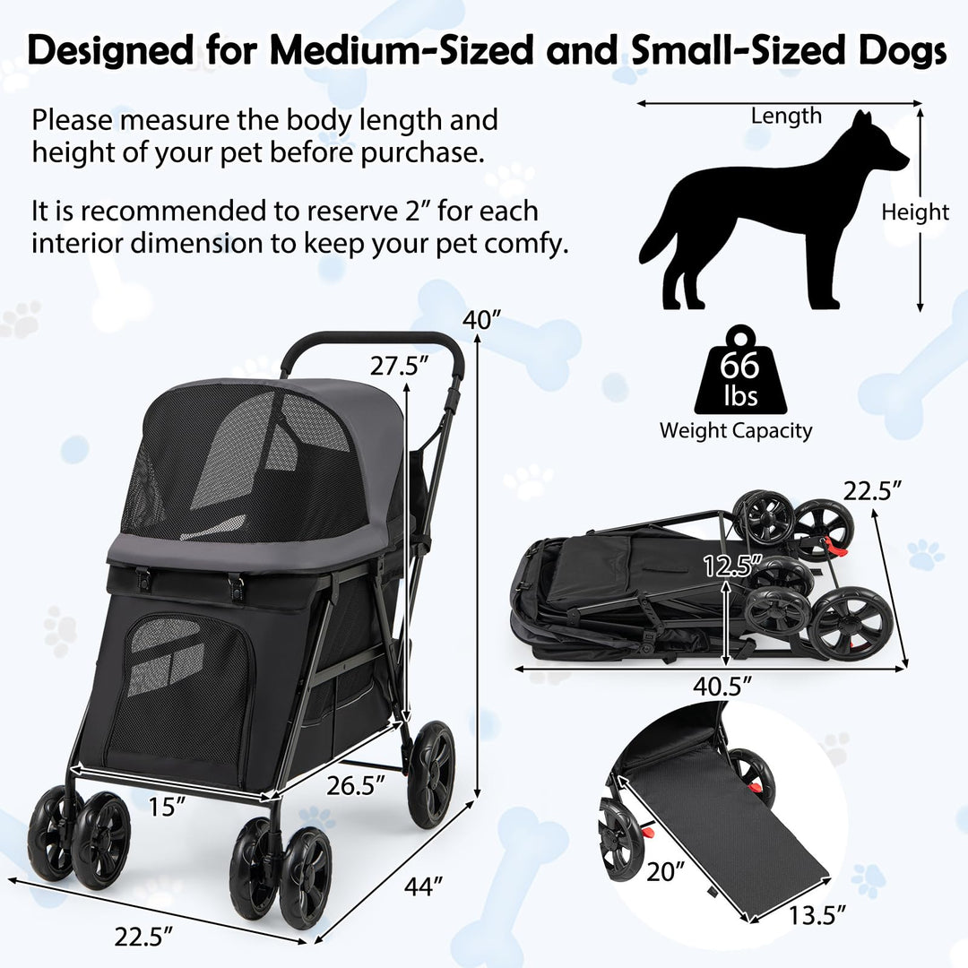 giantex dog stroller Giantex Dog Stroller with Low Entry & Ramp Access, Cat Stroller with Lockable & Shock-Absorbing All-Terrain Wheels
